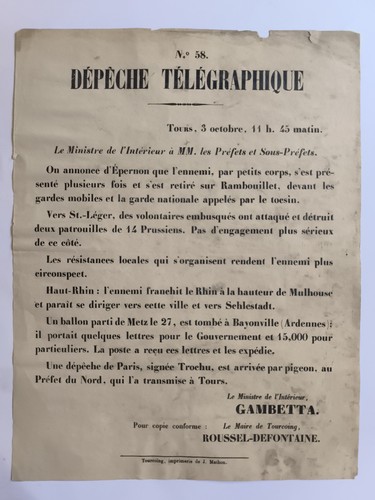 Guerre 1870 dépêche - de,