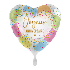 1 Ballon décoratif ALU Coeur Confetti Joyeux Anniversaire gonfler hélium env43cm