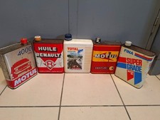 VINTAGE 5 BIDONS D'HUILE METAL RENAULT MOTUL FINA TOTAL DECO AUTO GARAGE OIL CAN