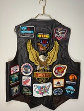 Vintage Adler Leather Motorcycle Vest XL Honda Goldwing Patch + 80+ Pins & Patch
