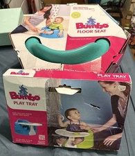 Bumbo Infant Floor Seat Baby Sit Up Chair with Adjustable Harness & Tray Green