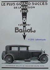 PUBLICITE BALLOT AUTOMOBILE LA 8 CYLINDRES GRAND SUCCES DE 1928 FRENCH AD PUB