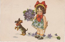 Vintage Dackel Dachshund Teckel. Girl. Old Dog PC. 1926