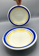 2 vintage hollow plates blue and yellow stripes ceramica DALIA Italy ⌀ 22cm