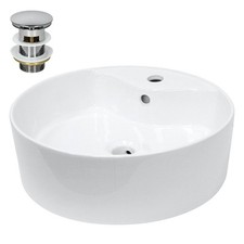 Lavabo en céramique blanc ronde vasque à poser + garniture de vidage Ø460x155 mm