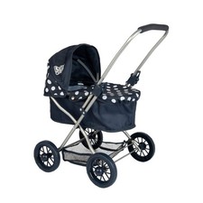 Dolly Tots Cutie Dolls Pram Navy | Toy Pushchair Pram Buggy For Kids Girls 3+