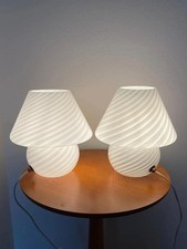 VENINI Paire de lampes de table CHAMPIGNON en verre de Murano SWIRL blanc...