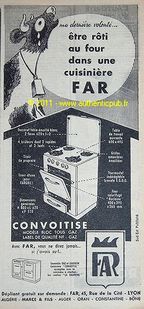 Publicite 1957 far - far, cuisiniere