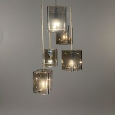 Fontana Arte Style Chandelier Waterfall Smoked Glass Beveled 5 Lights Italy 1960 1970
