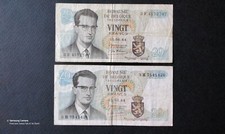 Lot De 2 Billets de Banque : 20fr Belge Roi Baudouin de 1964