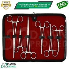 6-Piece Ultimate Hemostat Forceps Set Fishing Pliers FREE Case Kit-2 German Gr