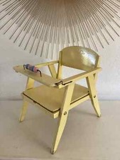 6⚜️ Ancienne Petite Chaise en Bois Enfant Jaune Avec Petit Pot Vintage