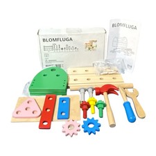 IKEA BLOMFLUGA 005.396.27 Kids Wooden Tool Box Set Pretend Play Toy Open Box