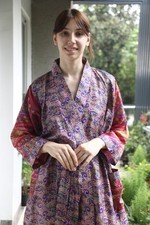 Pure Silk Purple & Green kimono Long Robe Gown Woman Silk Robe Kimono PS KMO5162