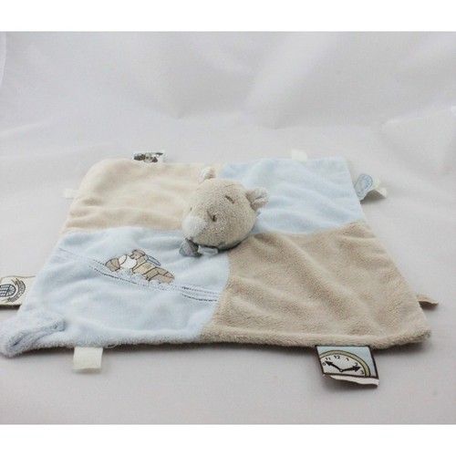 Doudou plat ours beige bleu