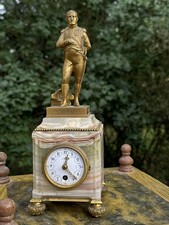 Napoleon 19th Century Empire Style Gilded Bronze Marble Figurative Clock
