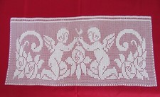 Rideau brise-vue au crochet . Coton blanc fait main. Voilage romantique dentelle