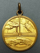 Beautiful 1930s Religious Medal The Sacraments (Baptism, Communion, Marriage)