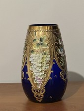 Vase Ancien Bleu Cobalt decor fleuri  Or Émaillé . Bohème. Czech .