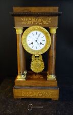 Beautiful French Antique Charles X Portico Clock In Rosewood With Floral Decor