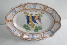 Antique earthenware of the Centre, Auxerroise, wedding dish doves and ring