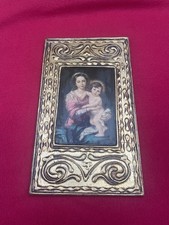 Icône Religieuse Ancienne Sur Bois – Vierge à l’Enfant – Cadre Doré à la Feuille