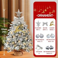 Mini Sapin de Noël 60 cm LED | Arbre Artificiel Pré-Décoré | 23 Décos DIY