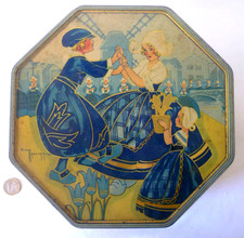 BOITE À GATEAUX TÔLE LITHOGRAPHIÉE DÉCOR HOLLANDAIS SIGNÉE GASTON MARÉCHAUX