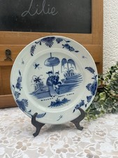 Antique Delft Earthenware Plate Signed 18th Century Blue Oriental Decor
