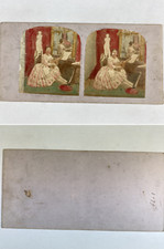 Femme jouant de la guitare, Vintage albumen print, ca.1860, Stéréo Tirage vintag