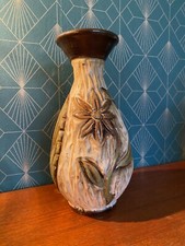 Antique signed vase, in sandstone, early 20th century, with flower decoration, signed LOSSON.