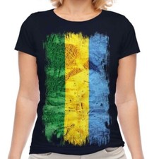 Gabon Drapeau Grunge Femmes T-Shirt Gabonais Maillot de Football Cadeau