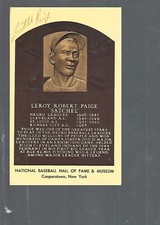 Satchel Paige HOF 1971 Plaque Postcard Auto Autograph JSA Certified