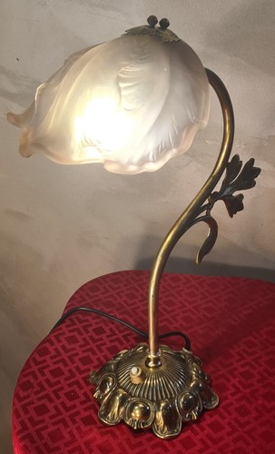 Lampe bronze petale - , verre