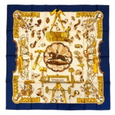 HERMES Copeaux Carre 90 Silk Scarf Navy Multicolor Vintage Superior article 