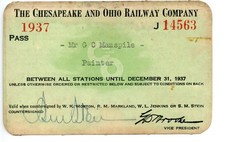 25D303 1937 CHESAPEAKE & OHIO RAILROAD RAIL TRAVEL PASS