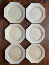 Lot de 6 Assiettes Plate Octogonal Faience Blanche Décors de Perle Montereau P 1