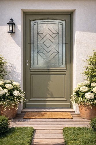 Porte entrée bois vitrée - porte, d'entrée