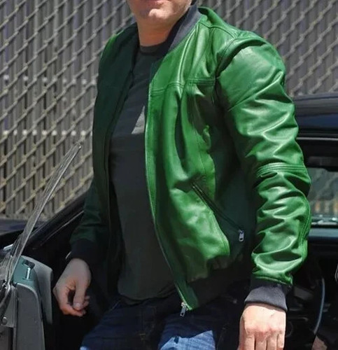 Blouson cuir bomber vert - , homme