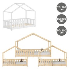 Lit d'enfant cabane antichute bois pin massif blanc ou naturel aves/sans matelas
