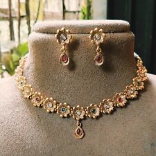 22K Plaqué Or Mariage Beau Collier Boucles Bollywood Indien Parure Bijoux
