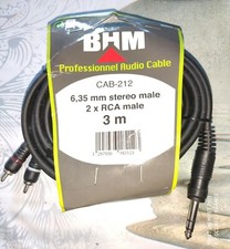 Câble Audio  Hi-fi / Studio / Sono Grosse Section RCA  X2 / jack 6.35 Stéréo 3M.
