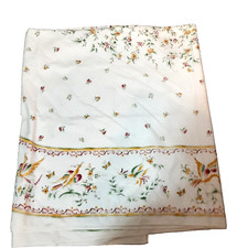 Vntg Tissus Toselli Provencal French Country tablecloth birds floral 94"X6 10"