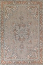 Tapis Vintage Teinté Gris/Orange Tebriz 10'X13' Fait Main Pour Salon