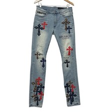 Rockstar Original Jeans Mens 32 Ultra Slim Distressed Cross Patch Denim Pants