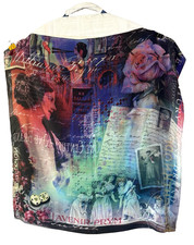 Prym silk Bouton Pression 1920’s Mixed Media Print Art To Wear Xl Square Vibrant