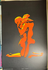 FLAMING LOVE VINTAGE 1970's BLACKLIGHT HEADSHOP POSTER By Warren Dillon -NICE!