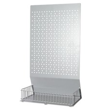 Présentoir à paroi perforée pour comptoirs avec perforation euro RAL 9006 argent