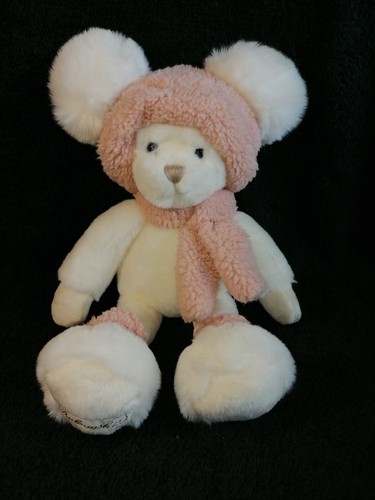 Doudou ours blanc rose pompon