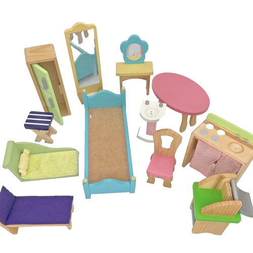 Wood doll house furniture lot - wood,